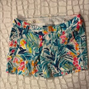 Lilly Pulitzer Blue and Pink Bermuda Shorts Vibrant Tropical Design